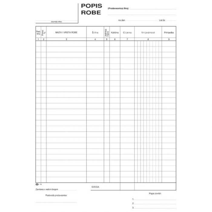 Program Za Popis Robe Popis robe A4 NCR